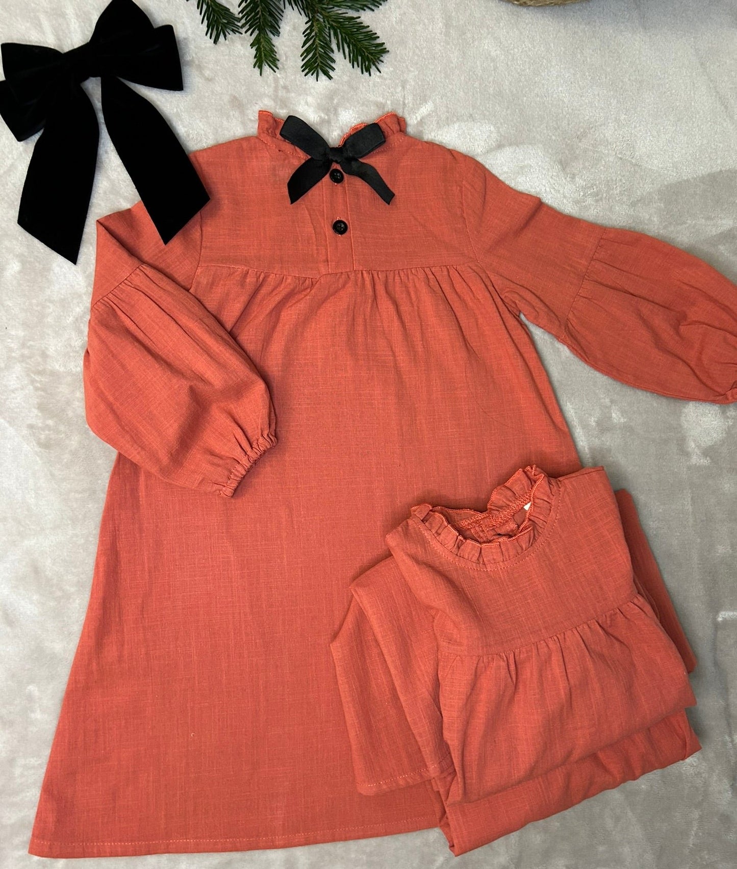 Haljina u boji cigle od pamuk-lana