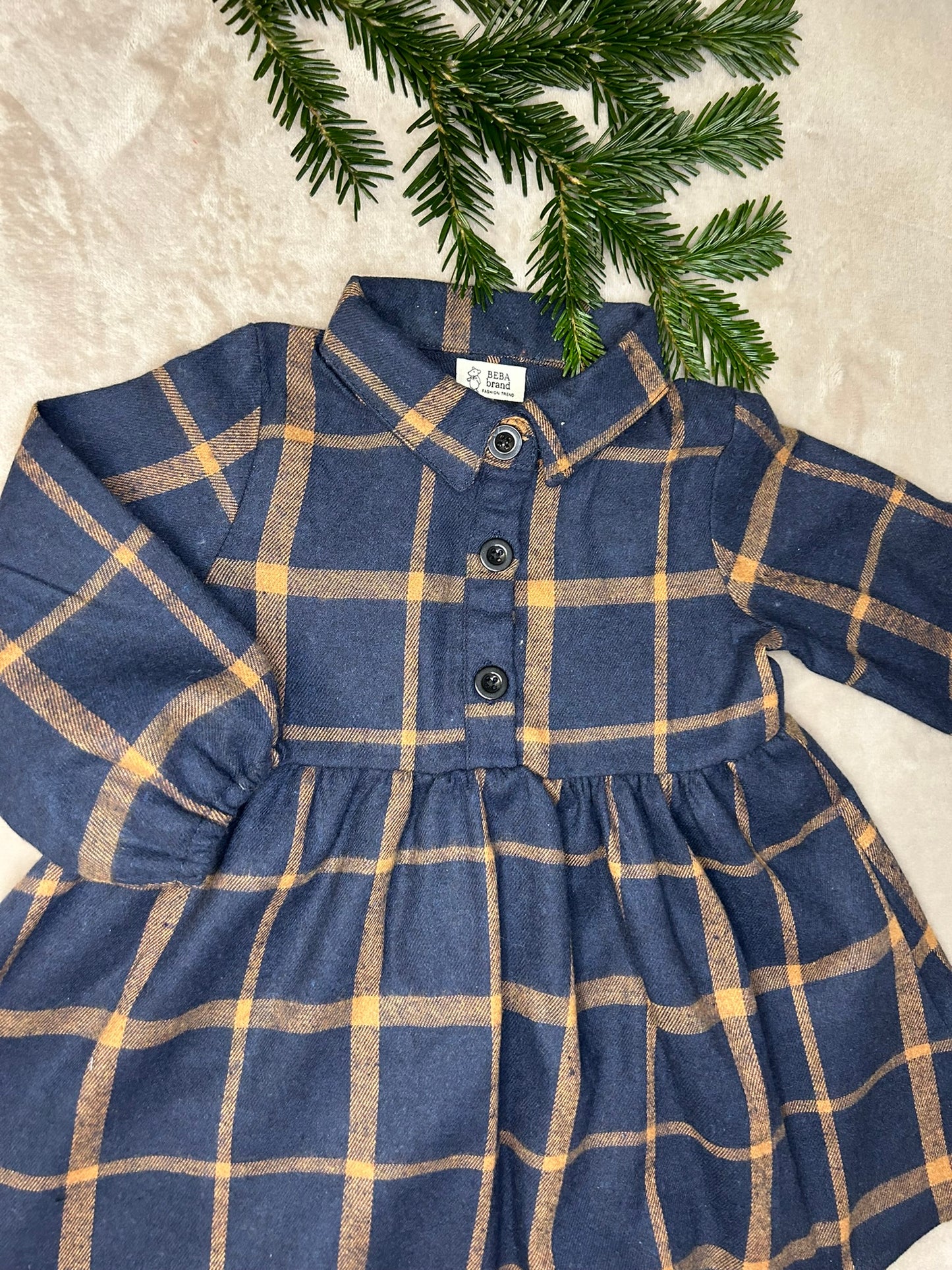 Haljina teget-oker karirana